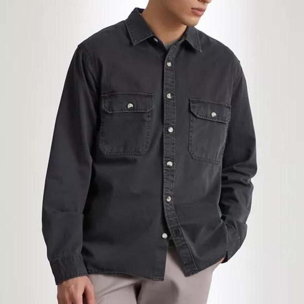 BDG Washed Long Sleeve Work Shirt in Washed Black